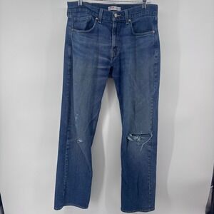 Womens Signature Levi Strauss Relaxed Fit Blue Denim Jeans Distressed Rips 32x31